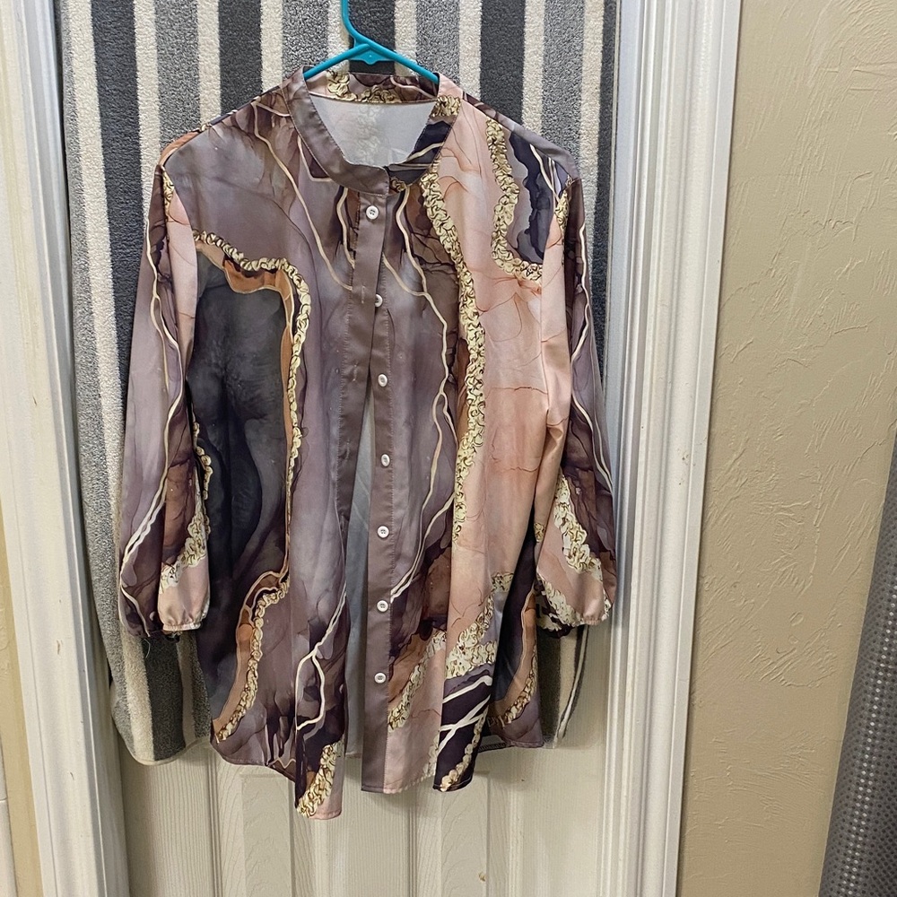 Abstract Patterned Button-Up Blouse